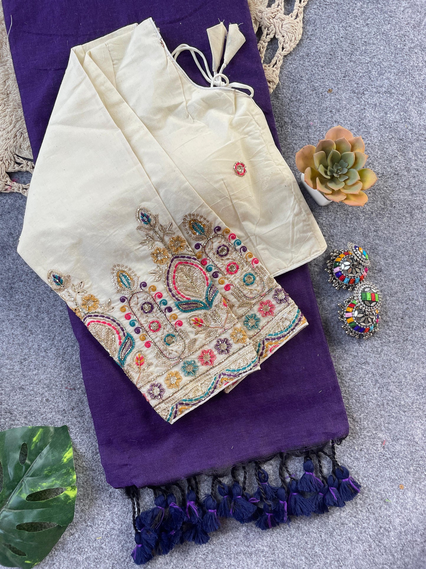 Pure Khadi Cotton Navy Blue Saree With Designer Blouse